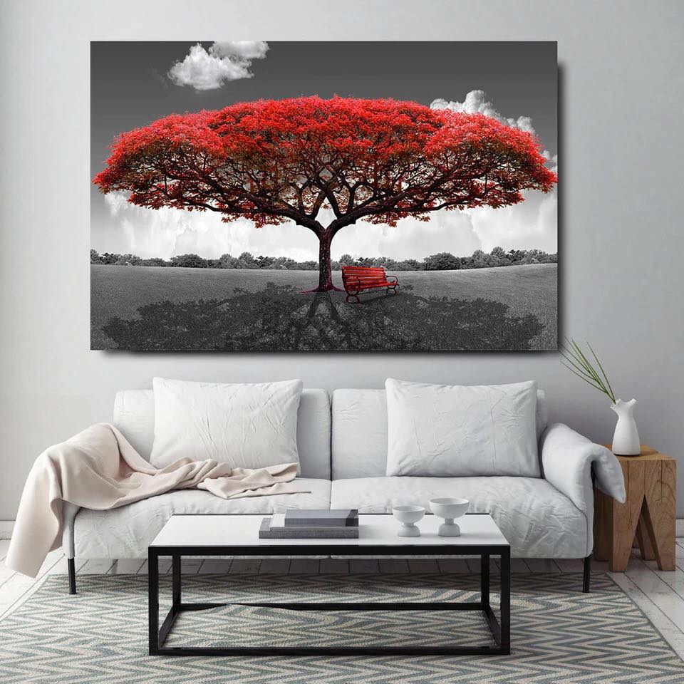Large Size HD Print Canvas Paintings Red Tree Land