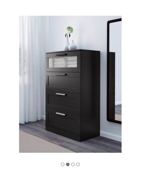 IKEA BRIMNES 4-drawer dresser, black, frosted glas