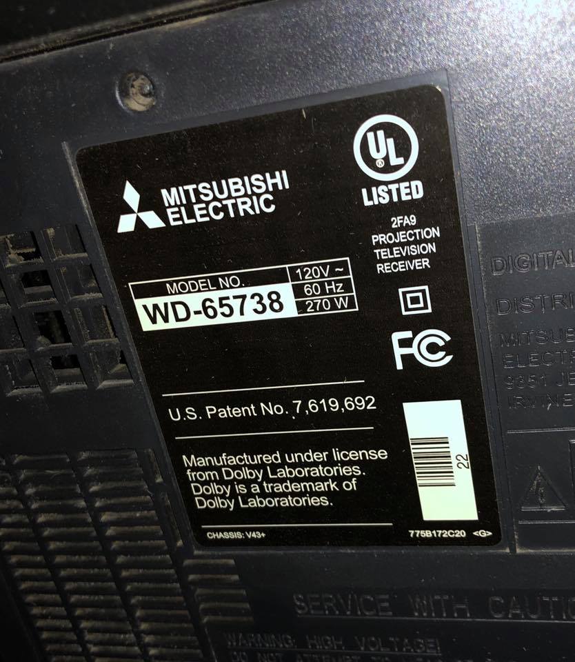 Mitsubishi WD-65738 65" 3D CAPABLE DLP HDTV
