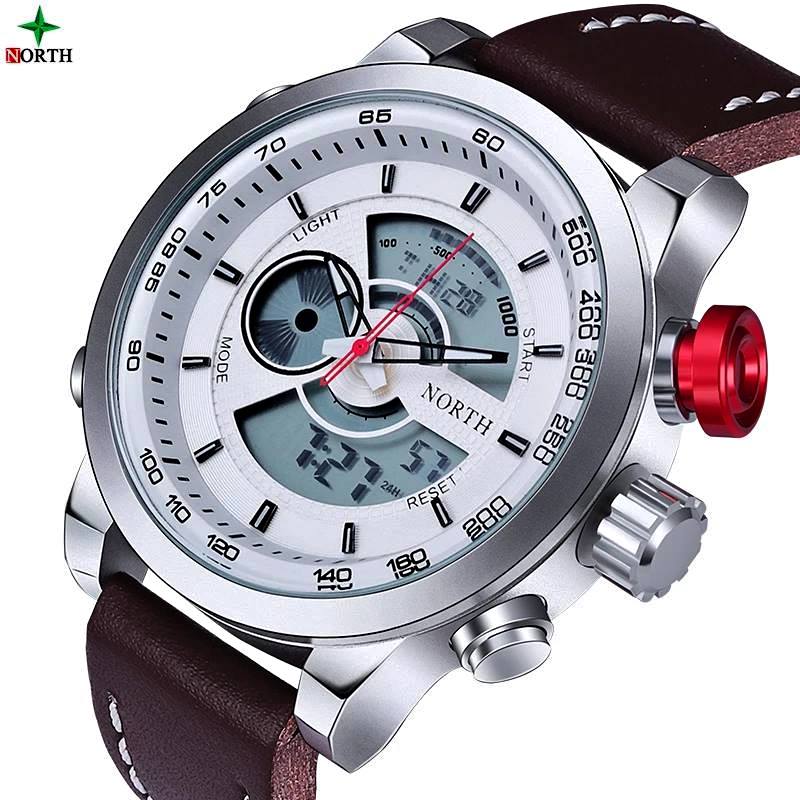 Men's Leather Strap Sport LED Quartz Wrist Watch L